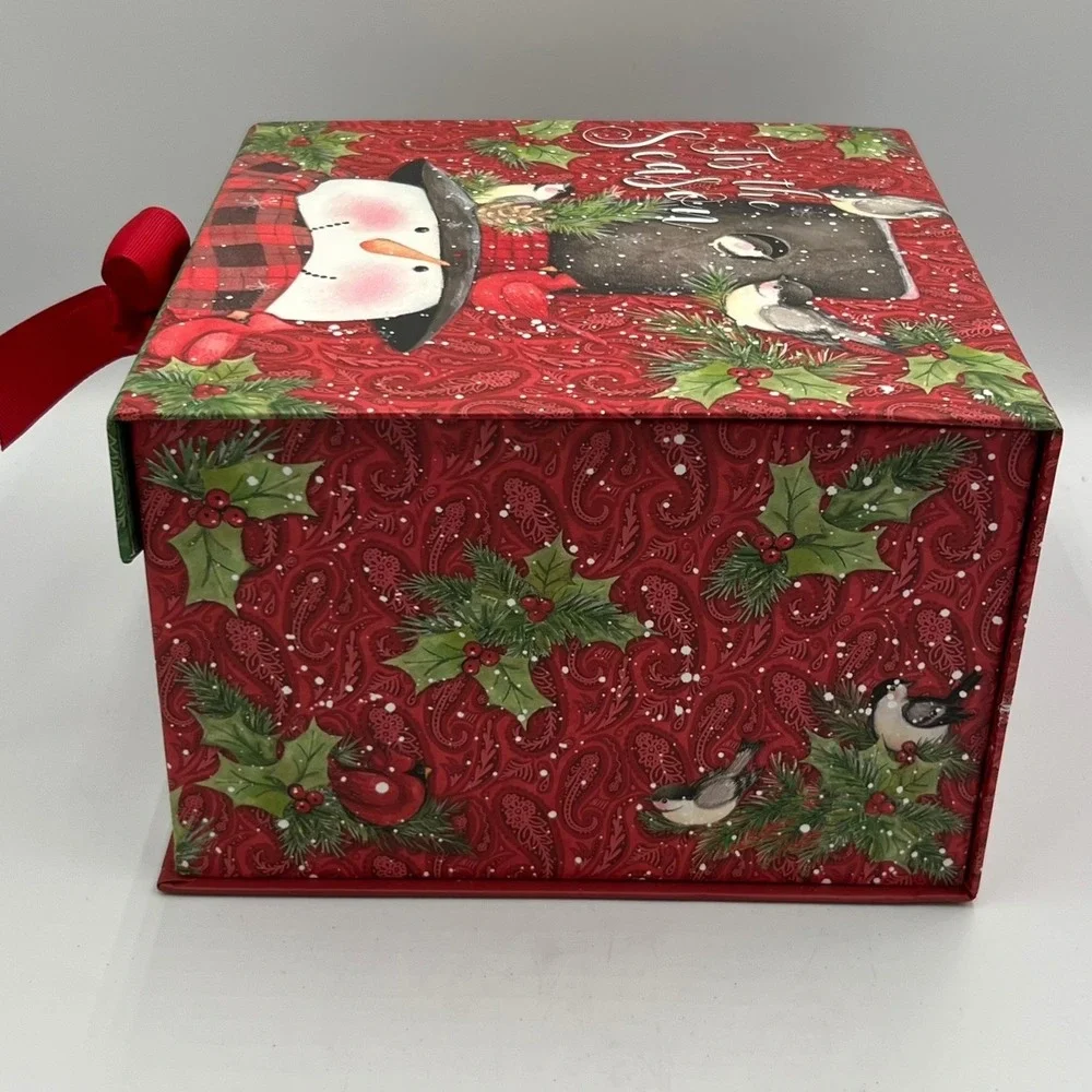 Susan Winget Holiday Storage Box Unisex OS Red NWOT Snowman Bird Paisley